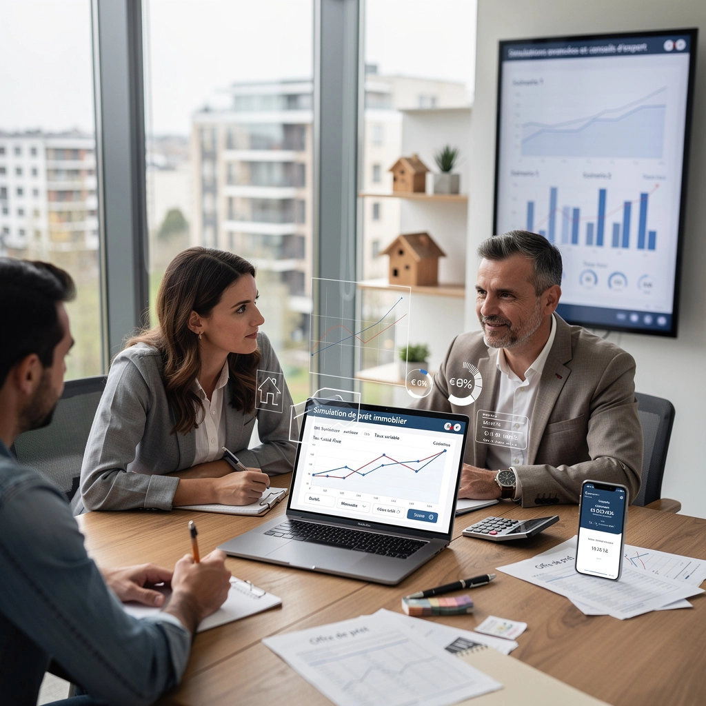 un couple discute avec un courtier au sujet de prêts immobiliers un couple discute avec un courtier au sujet de prêts immobiliers